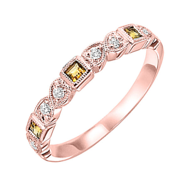 10Kt Rose Gold Diamond 1/10Ctw & Citrine 1/7Ctw Ring