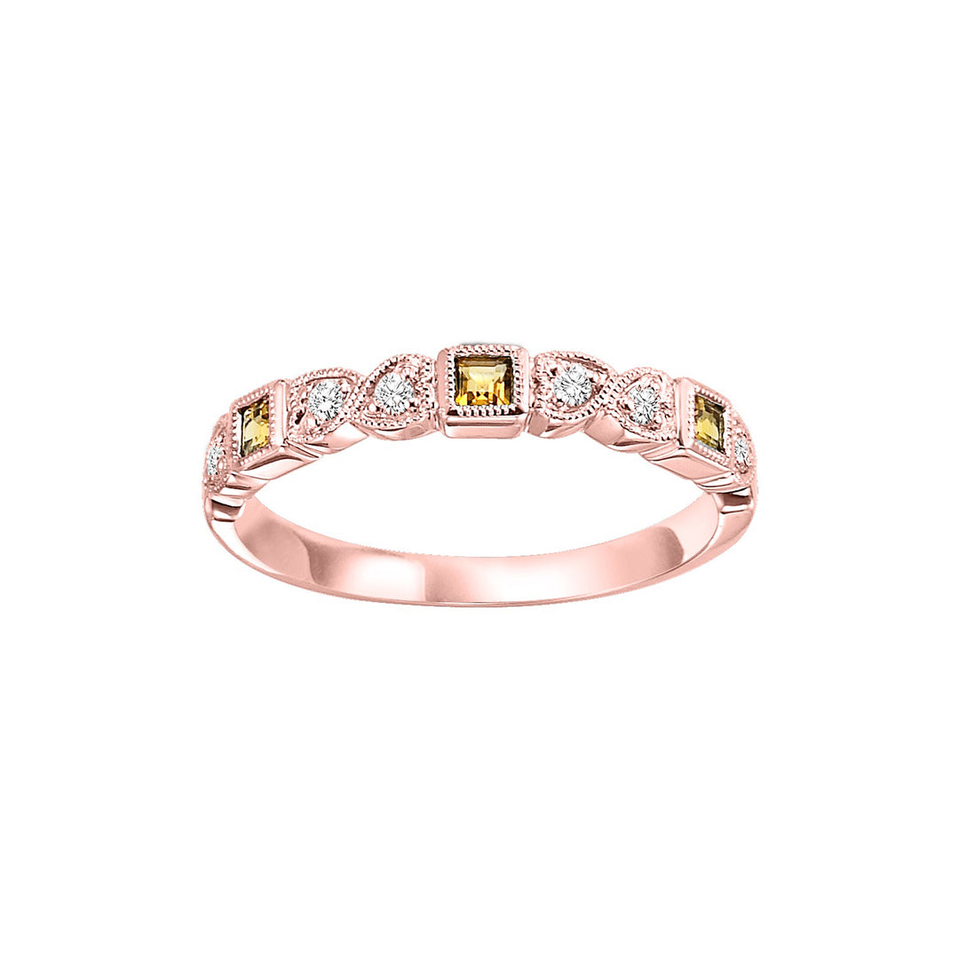 10Kt Rose Gold Diamond 1/10Ctw & Citrine 1/7Ctw Ring