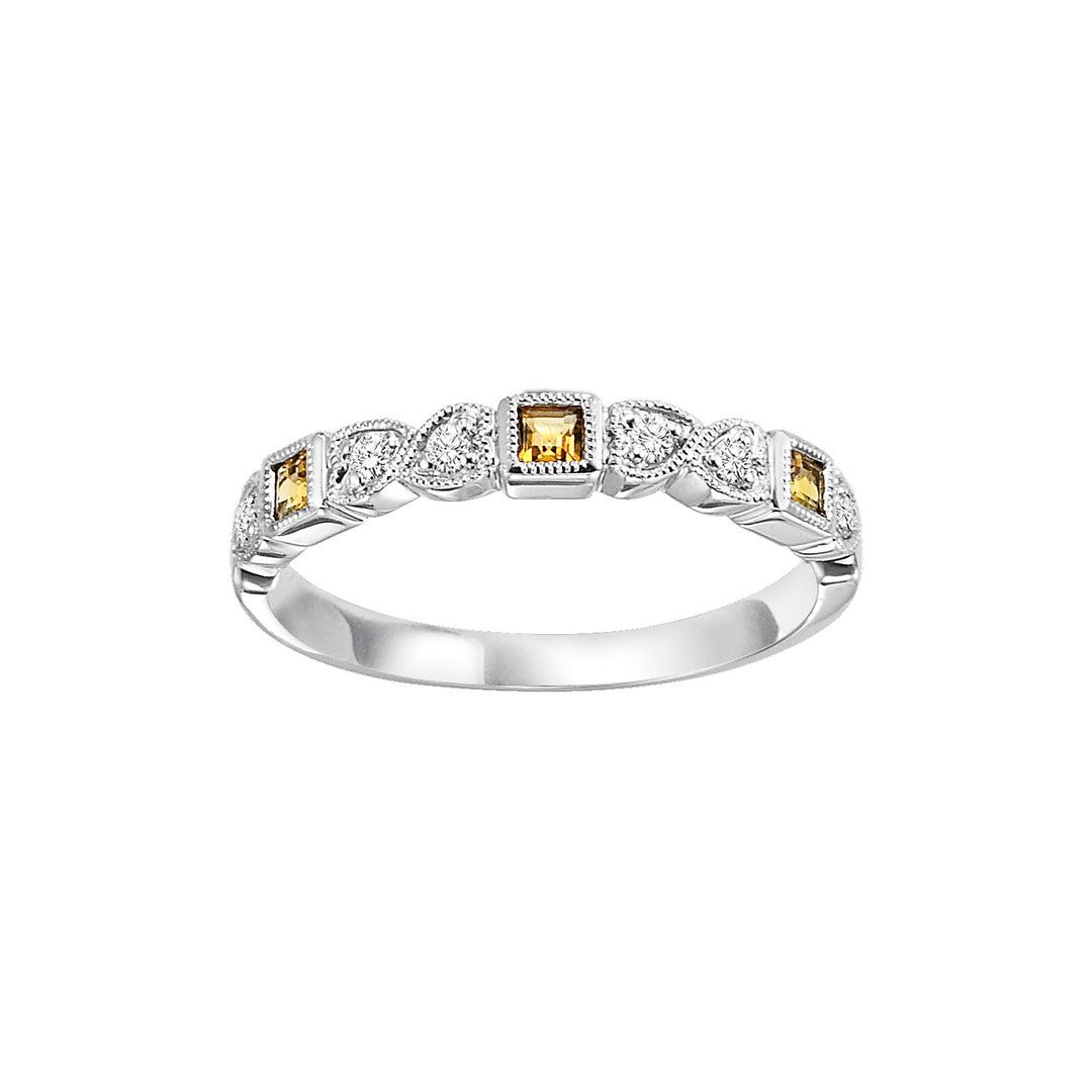 10Kt White Gold Diamond 1/10Ctw & Citrine 1/7Ctw Ring