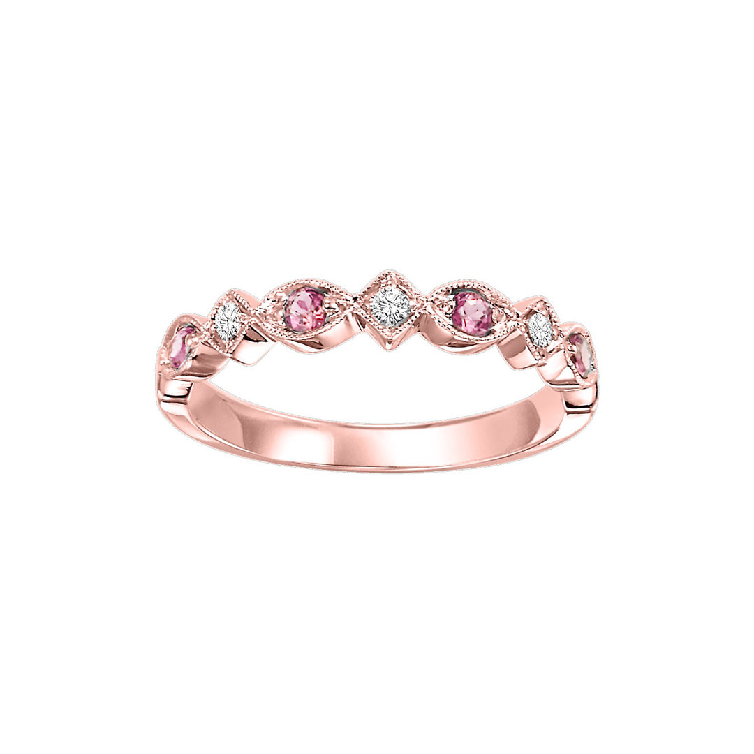 10Kt Rose Gold Diamond 1/20Ctw & Pink Tourmaline 1/6Ctw Ring