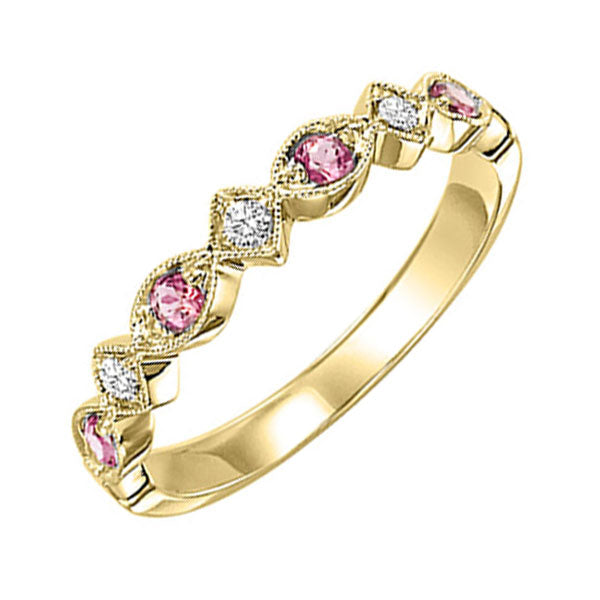 10Kt Yellow Gold Diamond 1/20Ctw & Pink Tourmaline 1/6Ctw Ring
