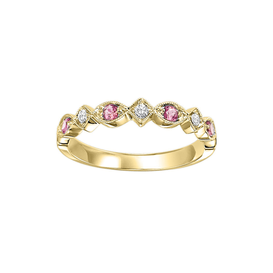 10Kt Yellow Gold Diamond 1/20Ctw & Pink Tourmaline 1/6Ctw Ring