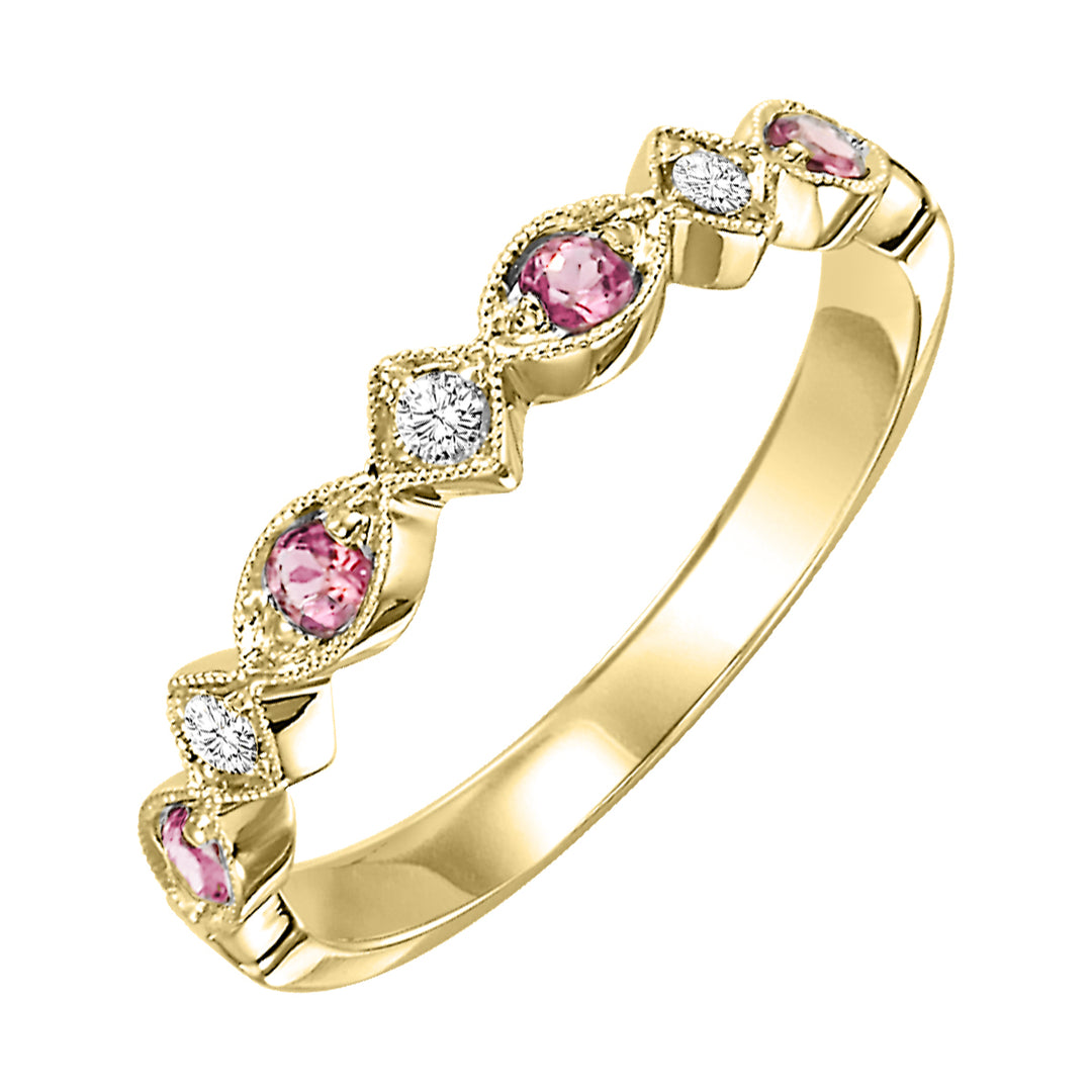10Kt Yellow Gold Diamond 1/20Ctw & Pink Tourmaline 1/6Ctw Ring