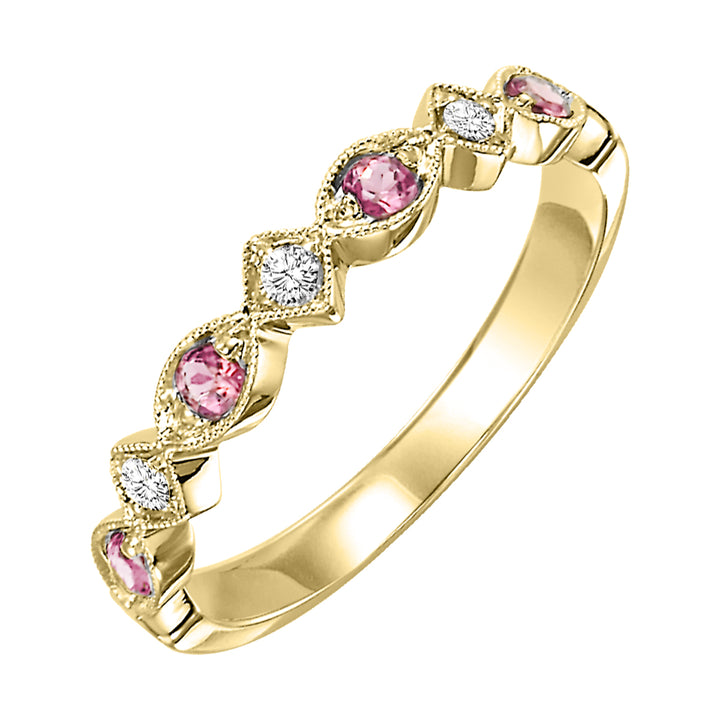 10Kt Yellow Gold Diamond 1/20Ctw & Pink Tourmaline 1/6Ctw Ring