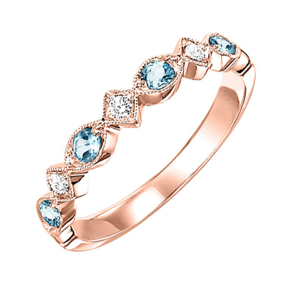 10Kt Rose Gold Diamond 1/20Ctw & Blue Topaz 1/6Ctw Ring