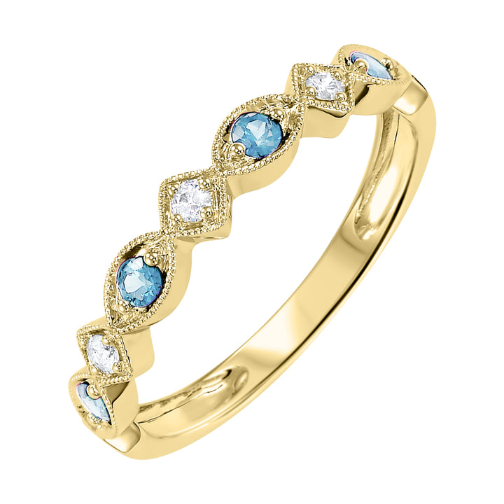 10Kt Yellow Gold Diamond 1/20Ctw & Blue Topaz 1/6Ctw Ring
