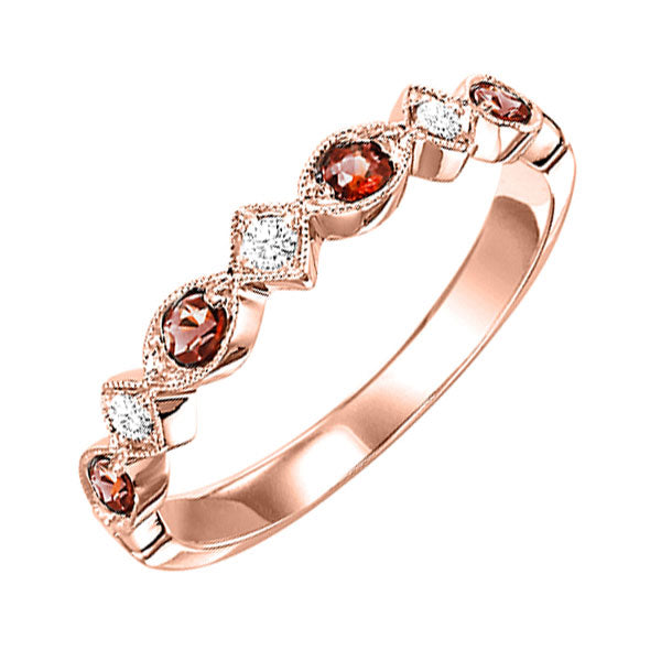 10Kt Rose Gold Diamond 1/20Ctw & Garnet 1/6Ctw Ring