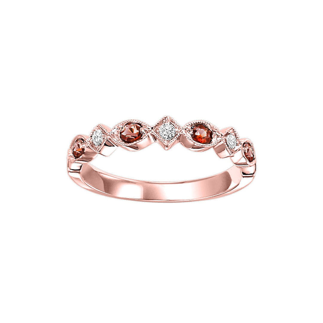10Kt Rose Gold Diamond 1/20Ctw & Garnet 1/6Ctw Ring