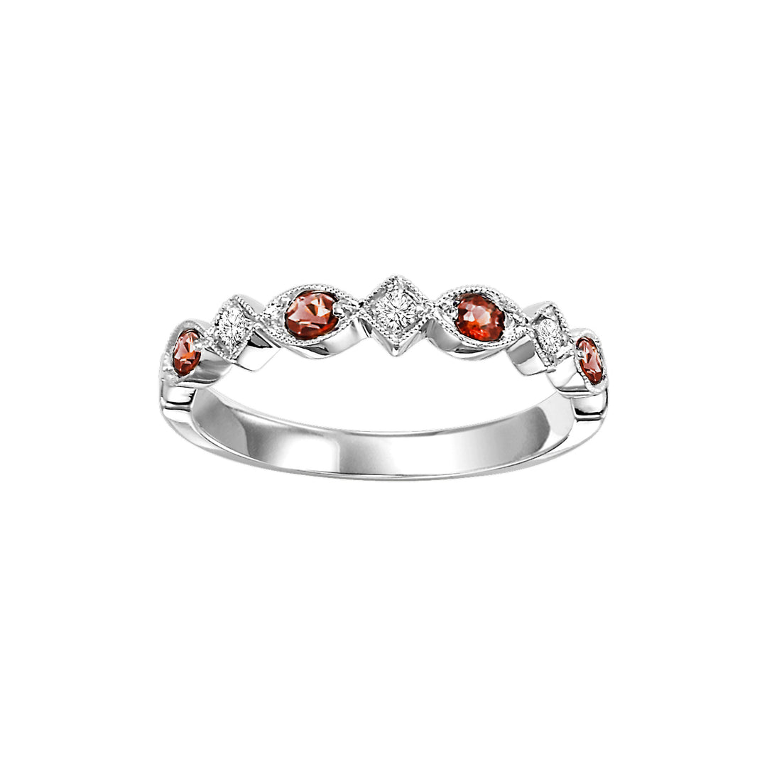 10Kt White Gold Diamond 1/20Ctw & Garnet 1/6Ctw Ring