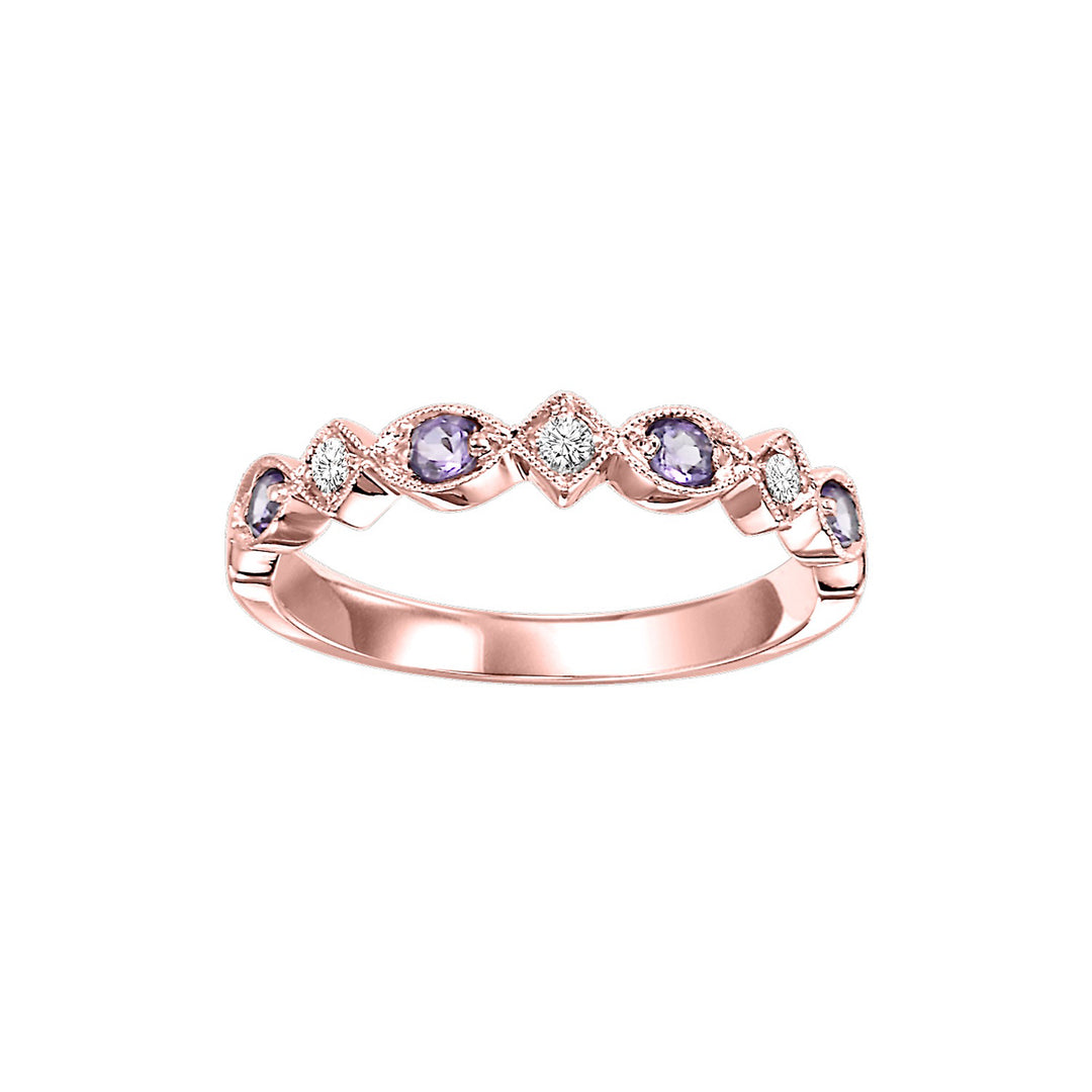 10Kt Rose Gold Diamond 1/20Ctw & Amethyst 1/6Ctw Ring