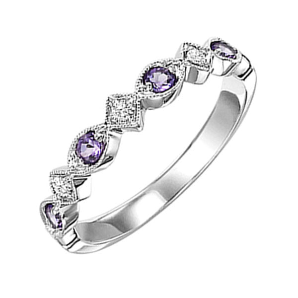 10Kt White Gold Diamond 1/20Ctw & Amethyst 1/6Ctw Ring