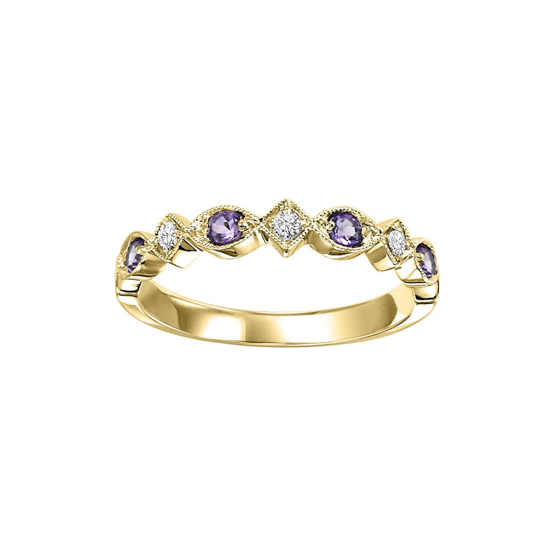 10Kt Yellow Gold Diamond 1/20Ctw & Amethyst 1/6Ctw Ring
