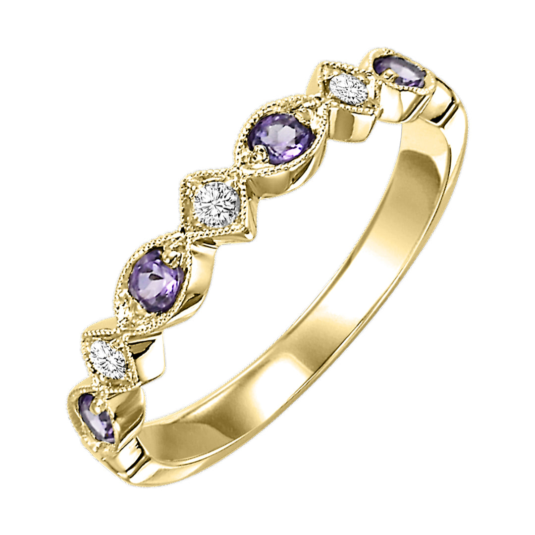 10Kt Yellow Gold Diamond 1/20Ctw & Amethyst 1/6Ctw Ring