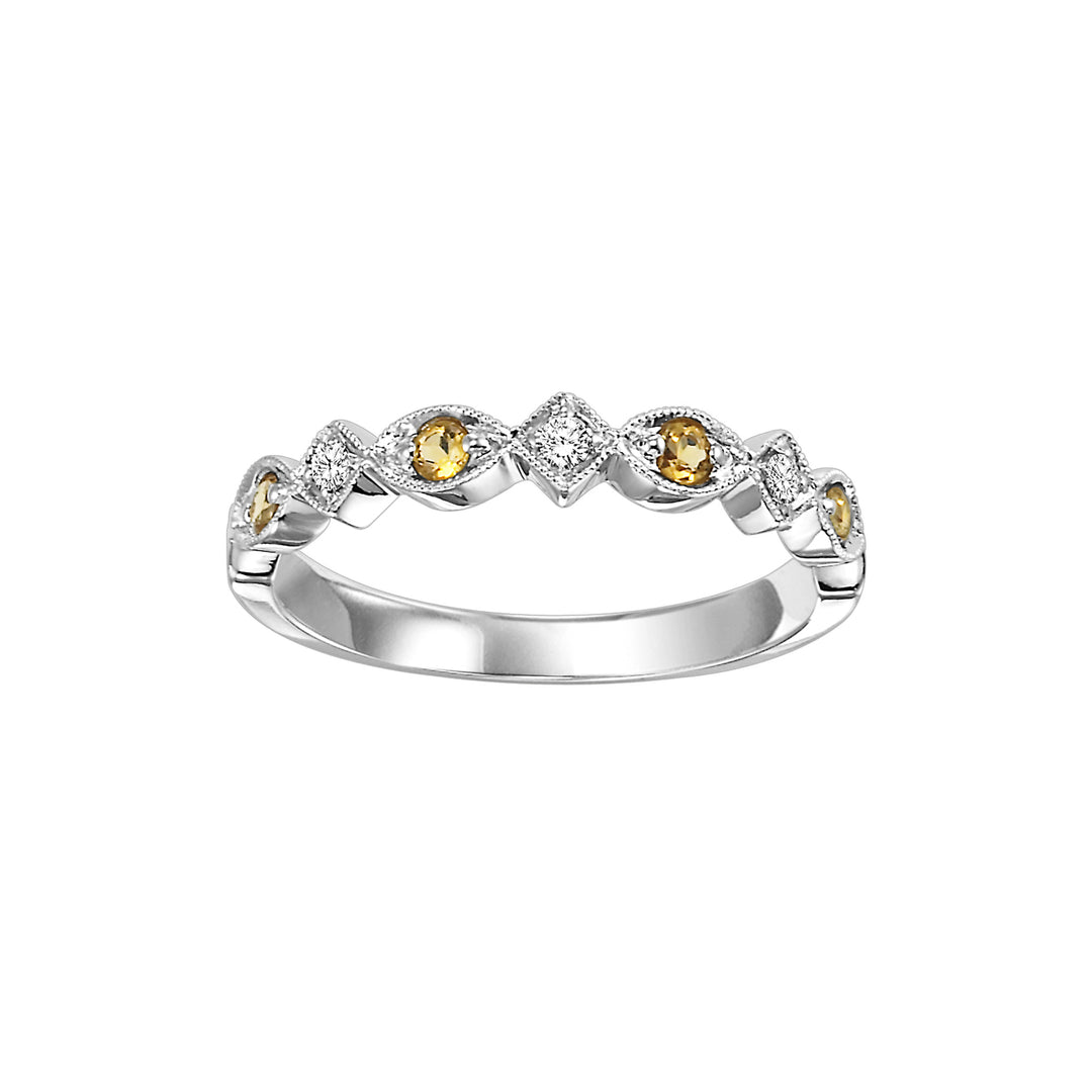10Kt White Gold Diamond 1/20Ctw & Citrine 1/6Ctw Ring