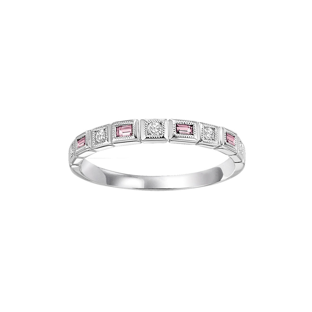 14Kt White Gold Diamond 1/12Ctw & Pink Tourmaline 1/8Ctw Ring