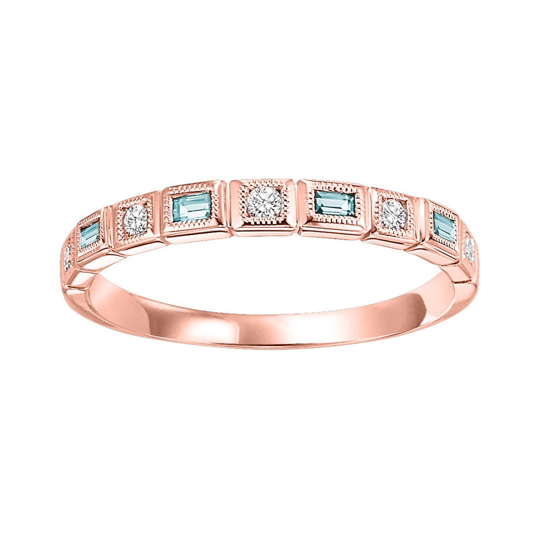14Kt Rose Gold Diamond 1/10Ctw & Blue Topaz 1/6Ctw Ring