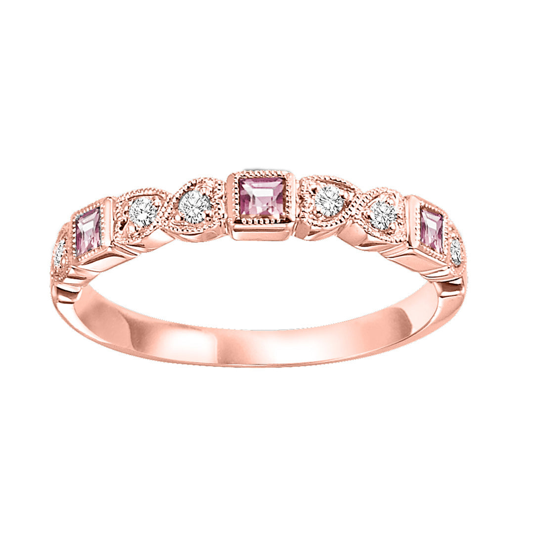 14Kt Rose Gold Diamond 1/12Ctw & Pink Tourmaline 1/7Ctw Ring