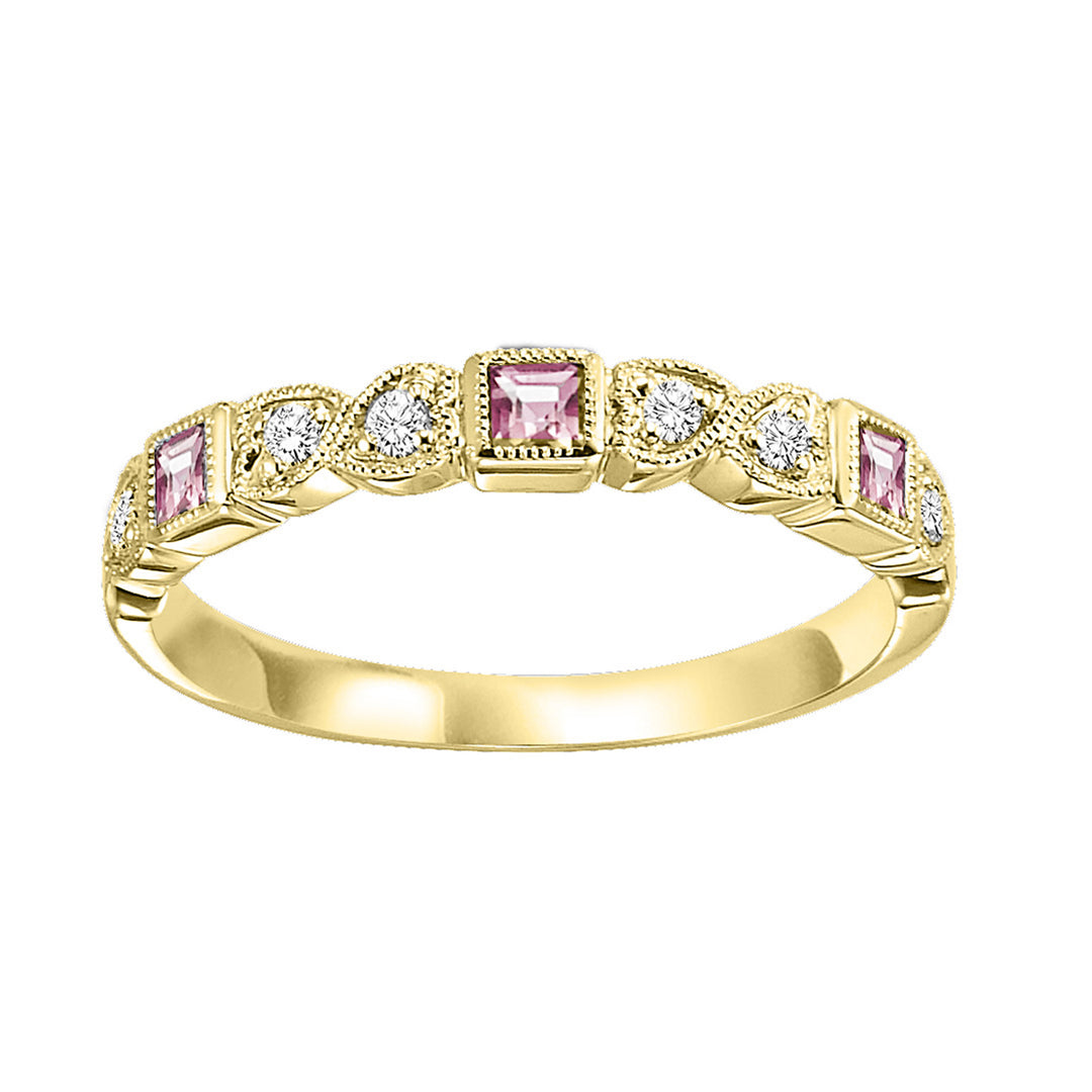 14Kt Yellow Gold Diamond 1/12Ctw & Pink Tourmaline 1/7Ctw Ring