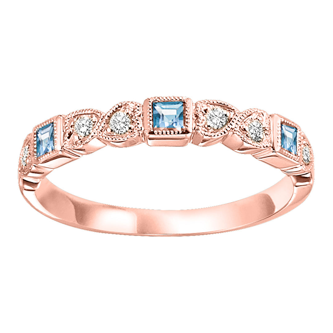 14Kt Rose Gold Diamond 1/12Ctw & Blue Topaz 1/7Ctw Ring
