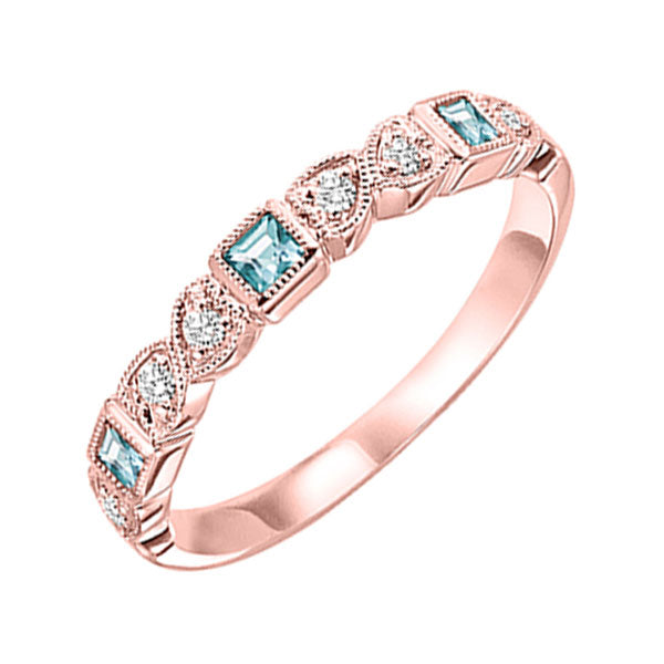 14Kt Rose Gold Diamond 1/12Ctw & Blue Topaz 1/7Ctw Ring