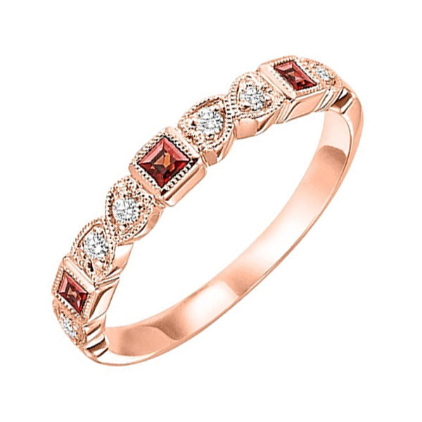 14Kt Rose Gold Diamond 1/10Ctw & Garnet 1/7Ctw Ring