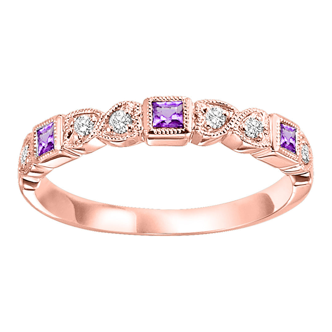 14Kt Rose Gold Diamond 1/12Ctw & Amethyst 1/7Ctw Ring