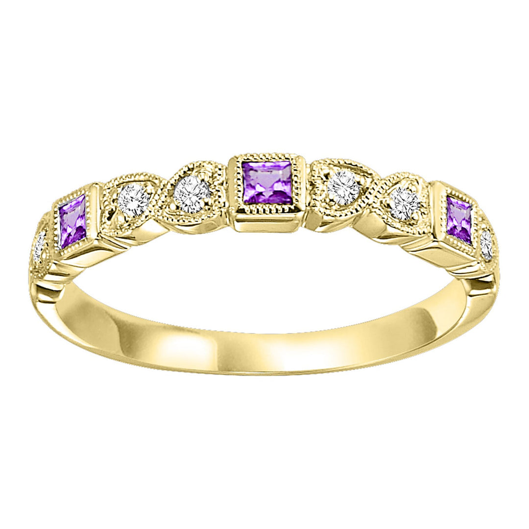 14Kt Yellow Gold Diamond 1/12Ctw & Amethyst 1/7Ctw Ring