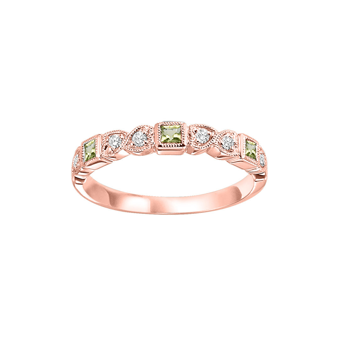14Kt Rose Gold Diamond 1/12Ctw & Peridot 1/7Ctw Ring