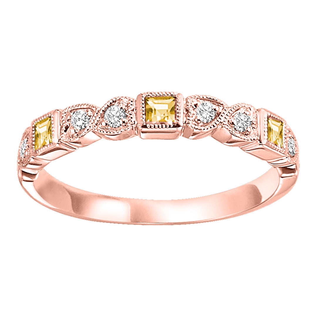 14Kt Rose Gold Diamond 1/12Ctw & Citrine 1/7Ctw Ring