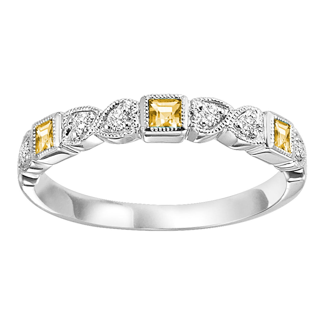 14Kt White Gold Diamond 1/12Ctw & Citrine 1/7Ctw Ring
