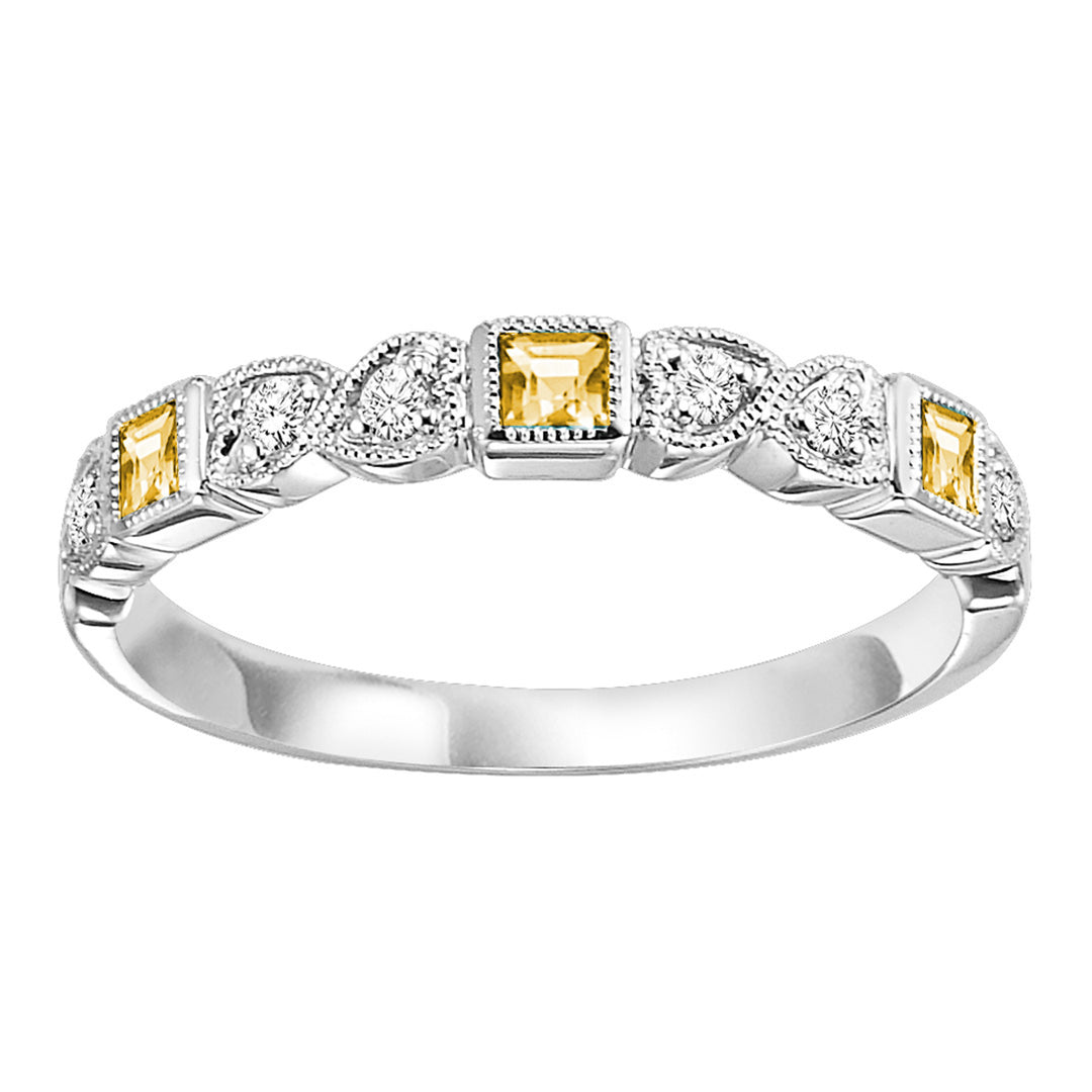 14Kt White Gold Diamond 1/12Ctw & Citrine 1/7Ctw Ring