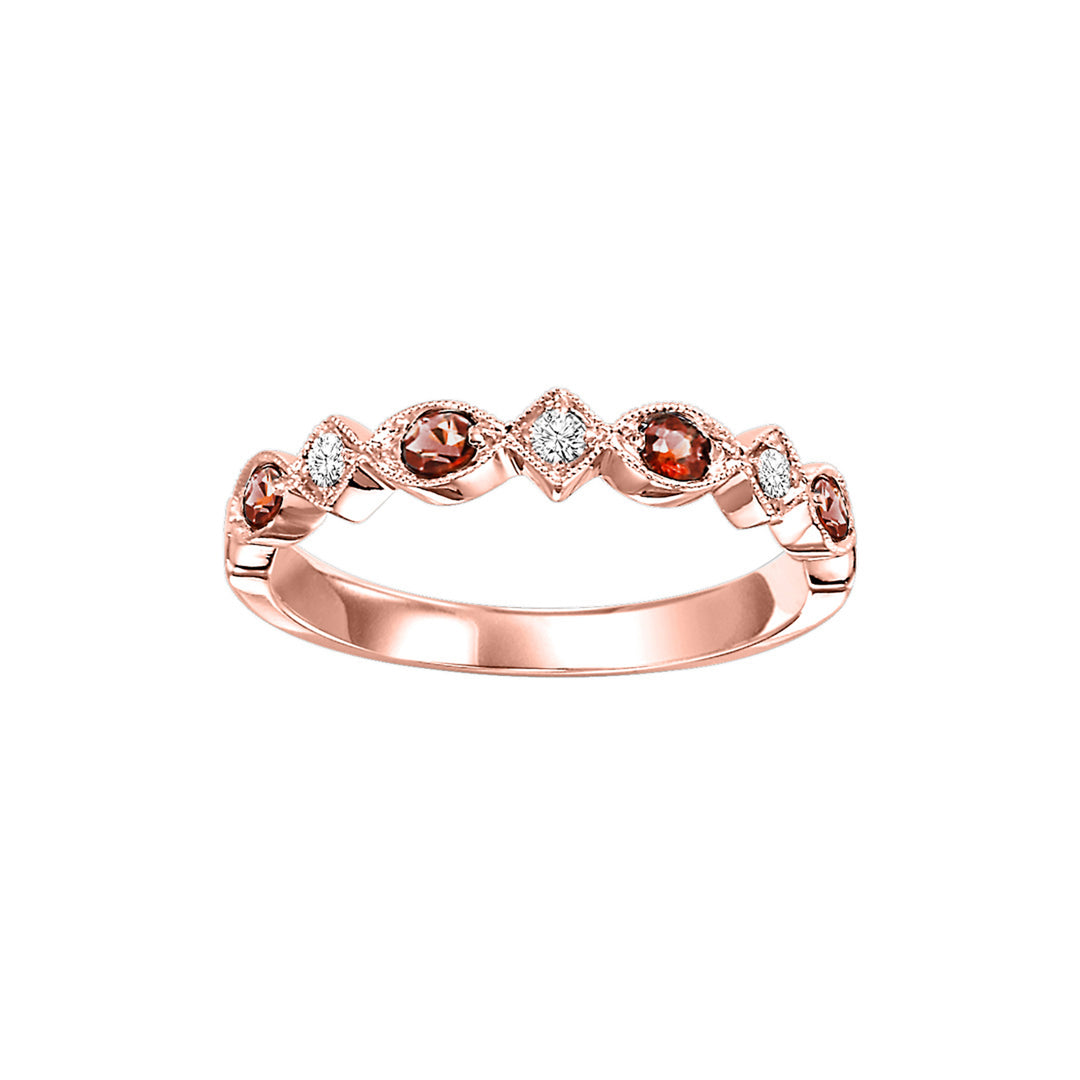 14Kt Rose Gold Diamond 1/20Ctw & Garnet 1/7Ctw Ring