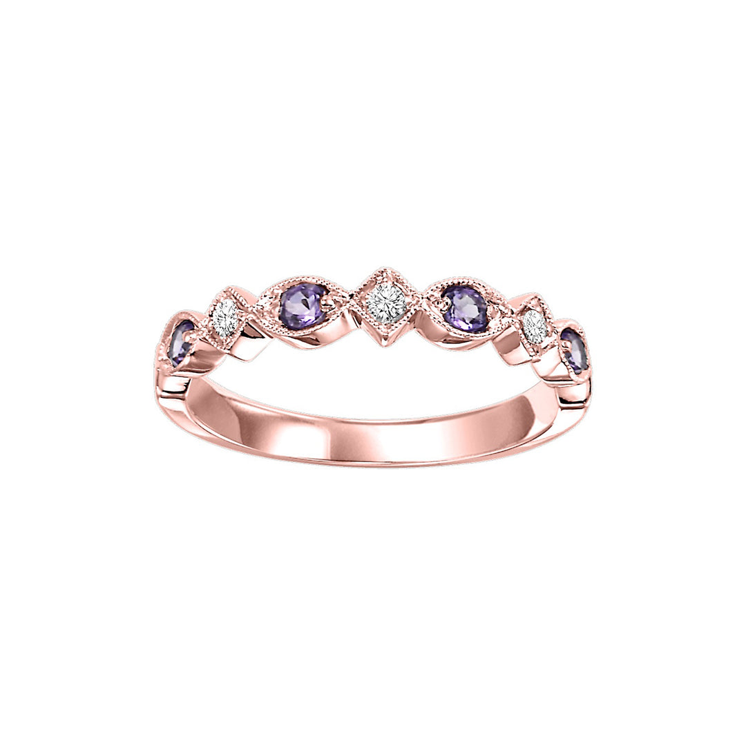 14Kt Rose Gold Diamond 1/20Ctw & Amethyst 1/6Ctw Ring
