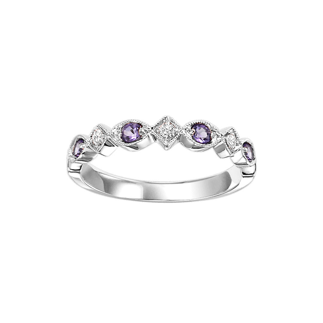 14Kt White Gold Diamond 1/20Ctw & Amethyst 1/6Ctw Ring