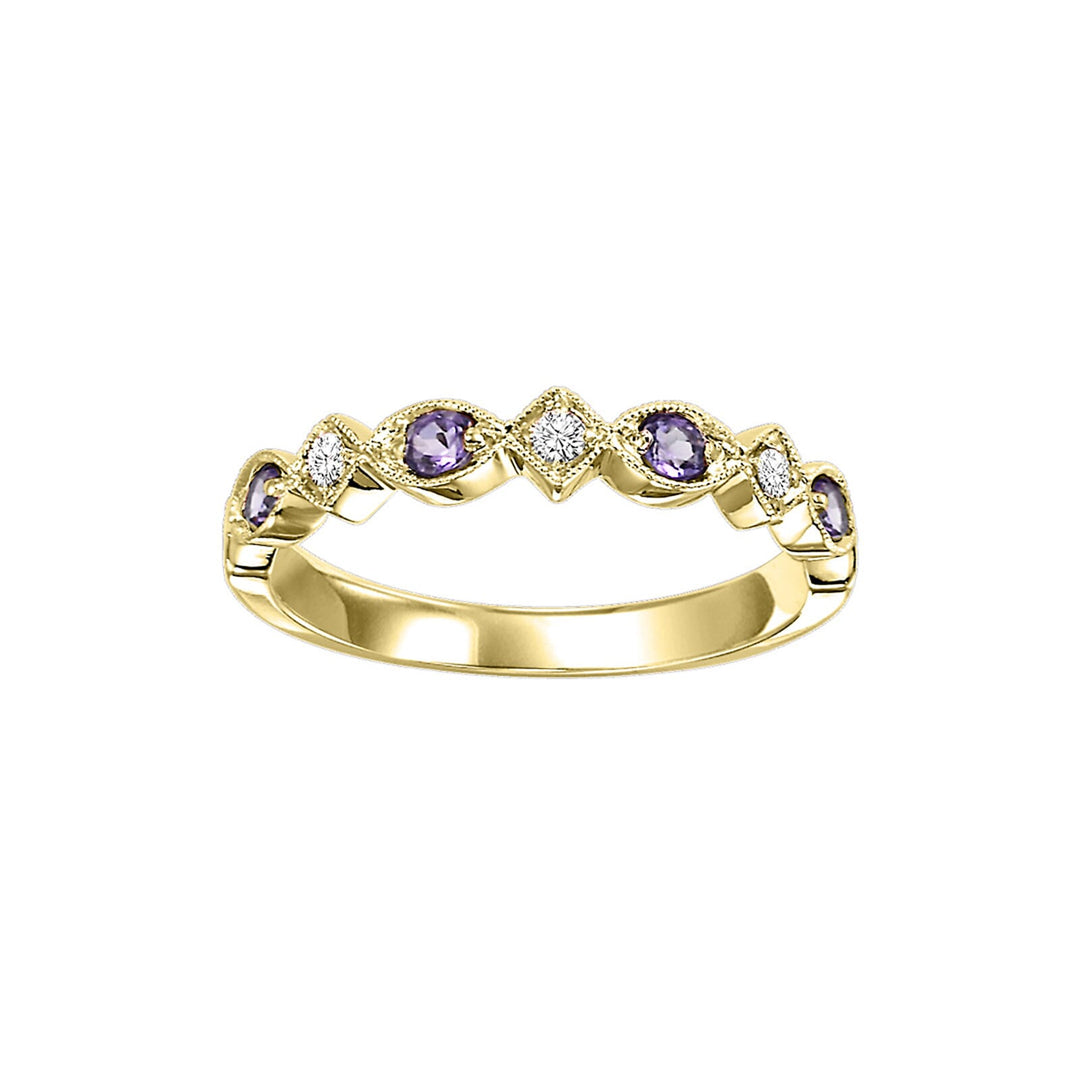 14Kt Yellow Gold Diamond 1/20Ctw & Amethyst 1/6Ctw Ring