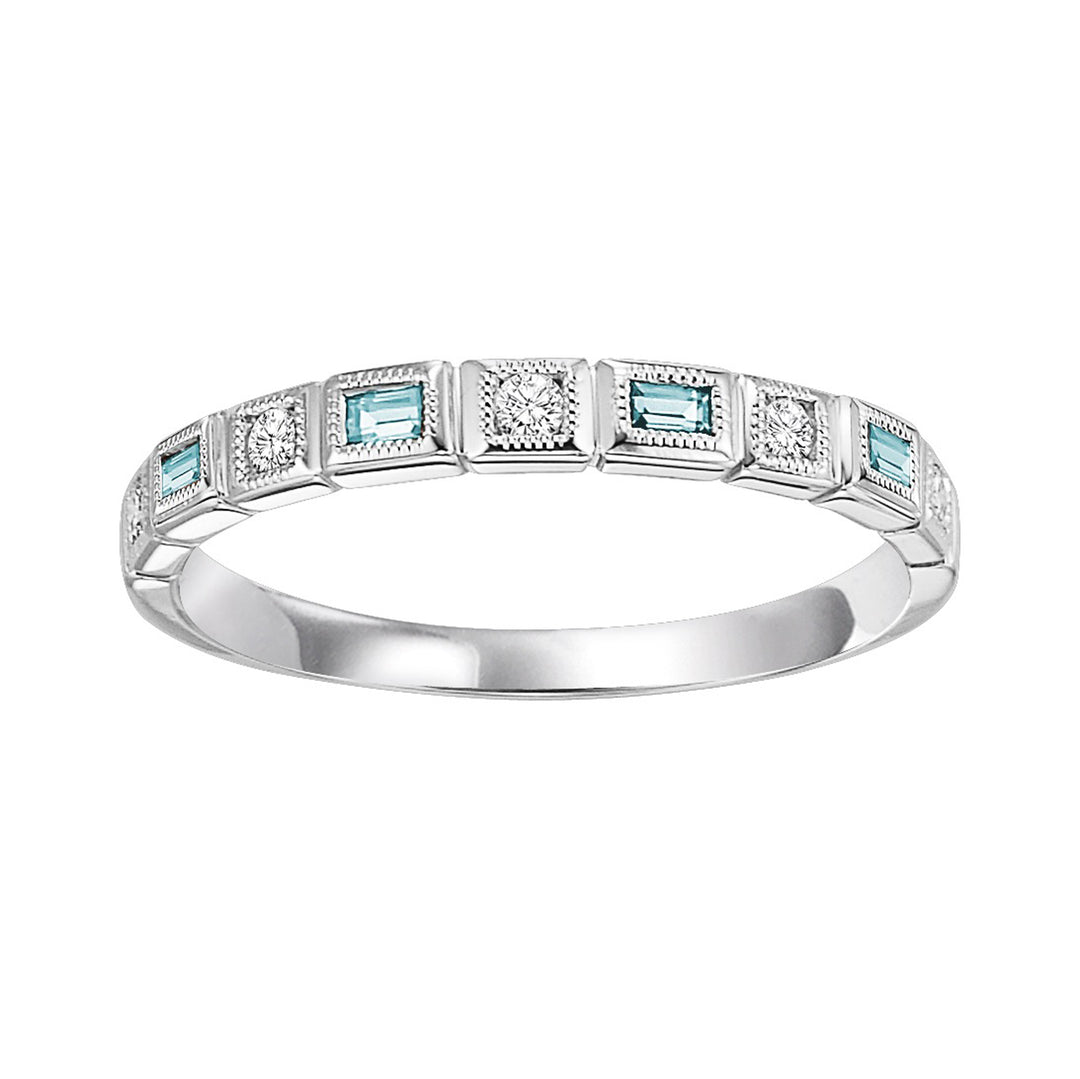 10Kt White Gold Diamond 1/12Ctw & Aquamarine 1/8Ctw Ring