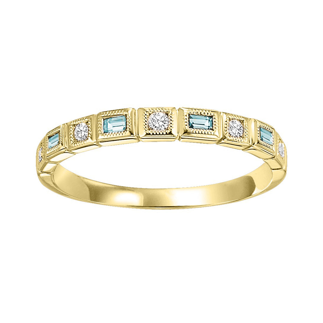 10Kt Yellow Gold Diamond 1/12Ctw & Aquamarine 1/8Ctw Ring