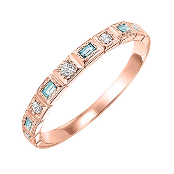 10Kt Rose Gold Diamond 1/12Ctw & Aquamarine 1/8Ctw Ring