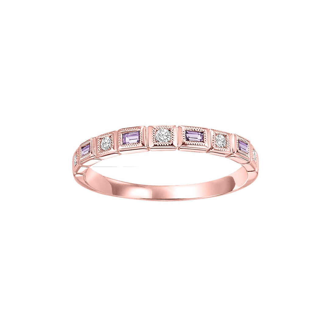 10Kt Rose Gold Diamond 1/12Ctw & Syn Alexandrite 1/8Ctw Ring