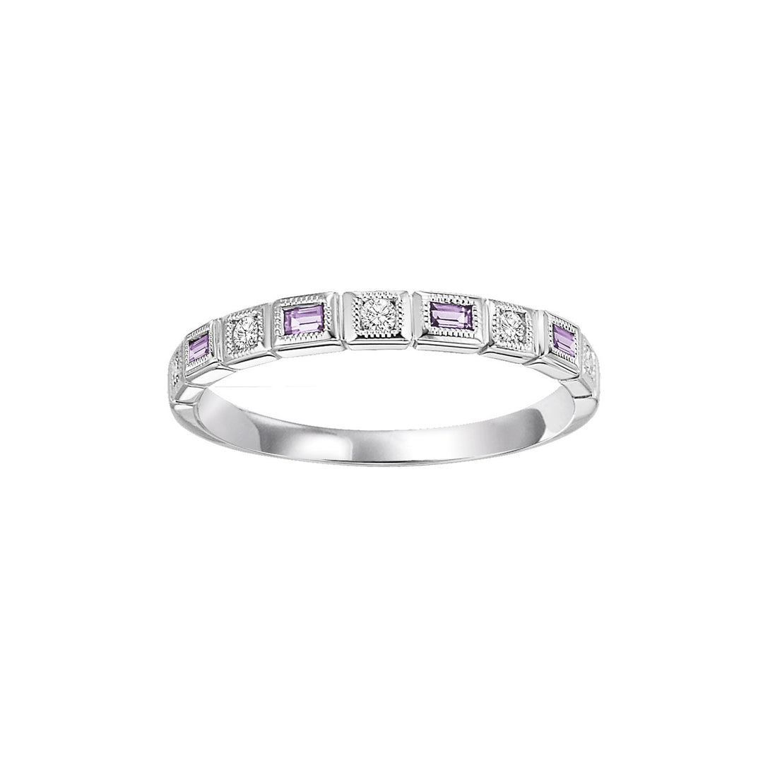 10Kt White Gold Diamond 1/12Ctw & Syn Alexandrite 1/8Ctw Ring