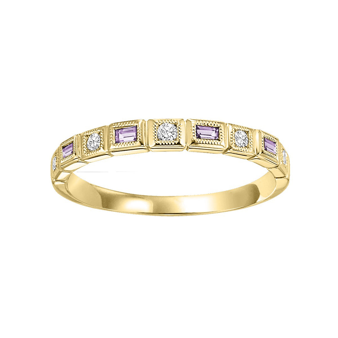 10Kt Yellow Gold Diamond 1/12Ctw & Syn Alexandrite 1/8Ctw Ring