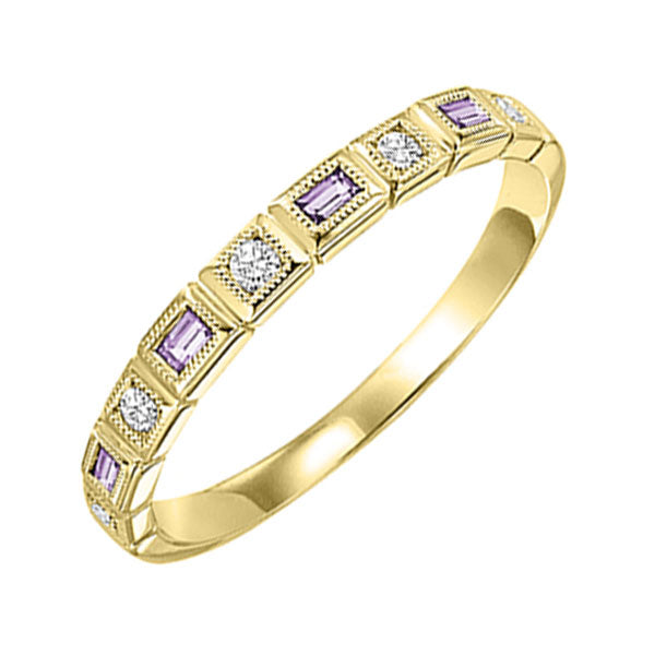 10Kt Yellow Gold Diamond 1/12Ctw & Syn Alexandrite 1/8Ctw Ring