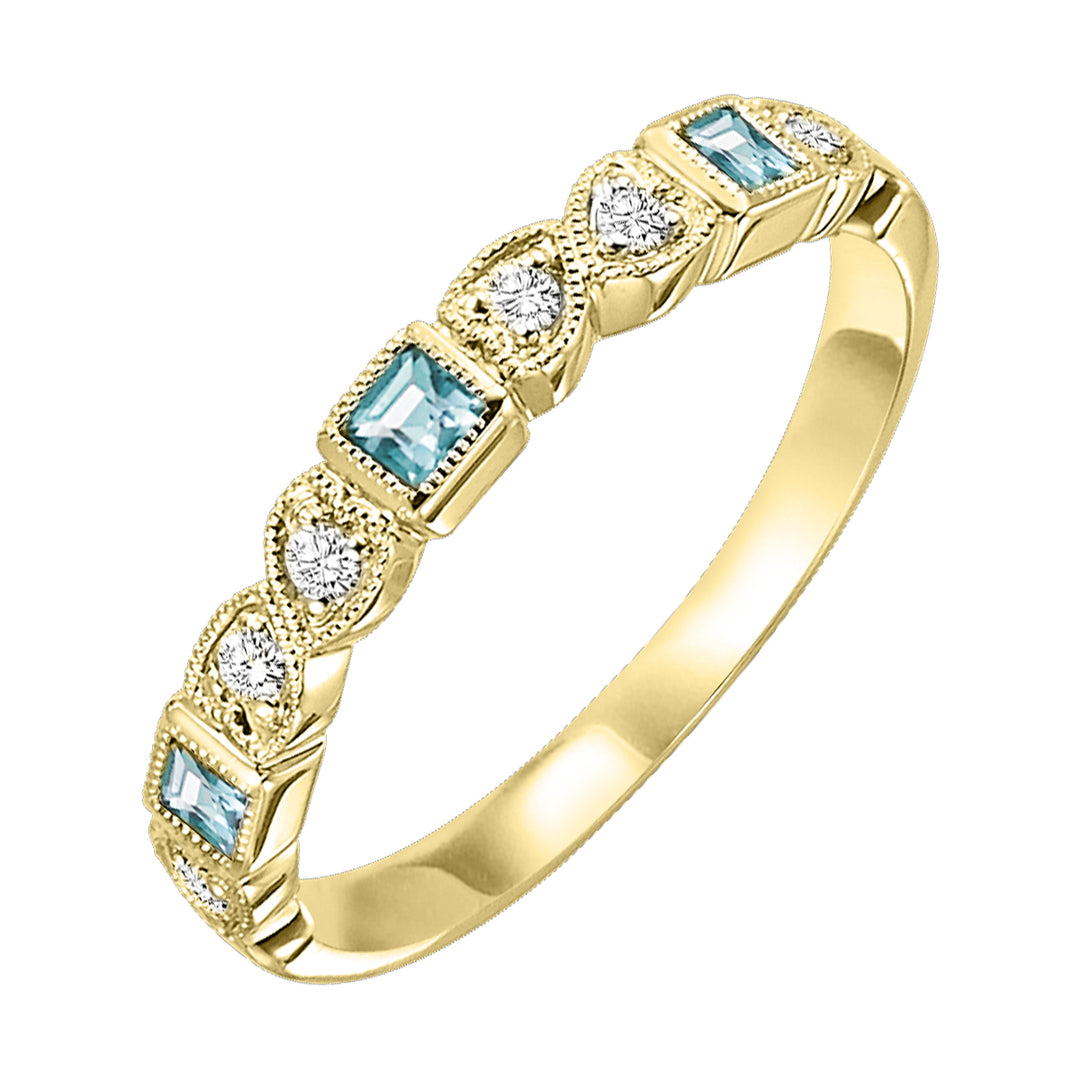 10Kt Yellow Gold Diamond 1/10Ctw & Aquamarine 1/7Ctw Ring