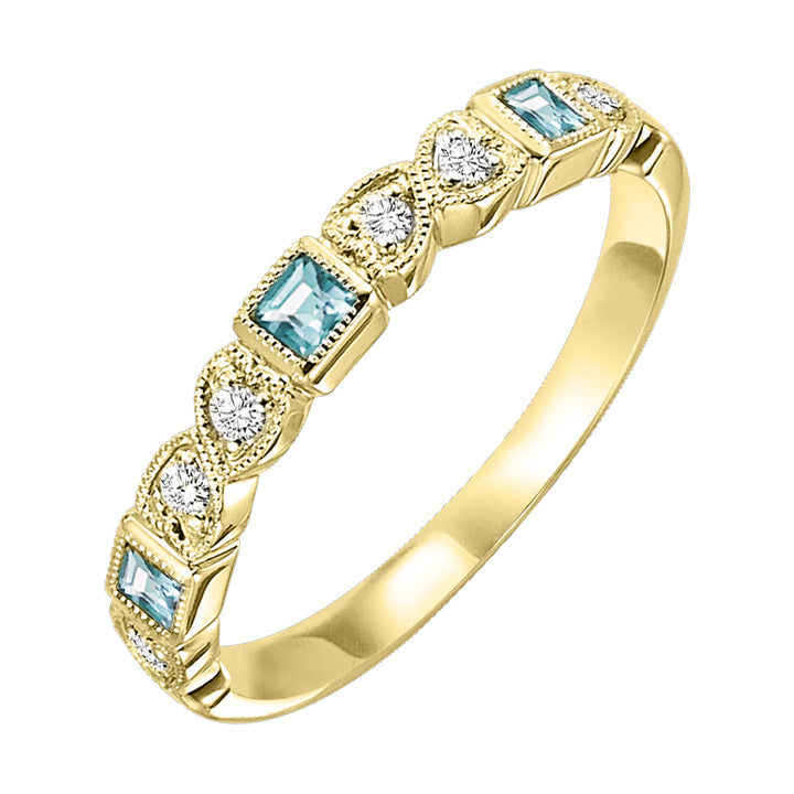 10Kt Yellow Gold Diamond 1/10Ctw & Aquamarine 1/7Ctw Ring
