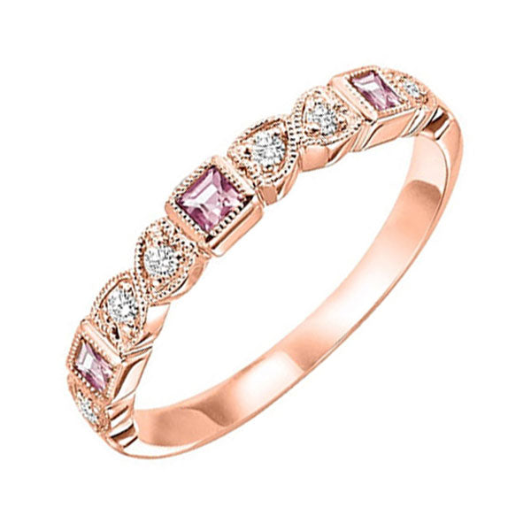10Kt Rose Gold Diamond 1/12Ctw & Syn Alexandrite 1/7Ctw Ring