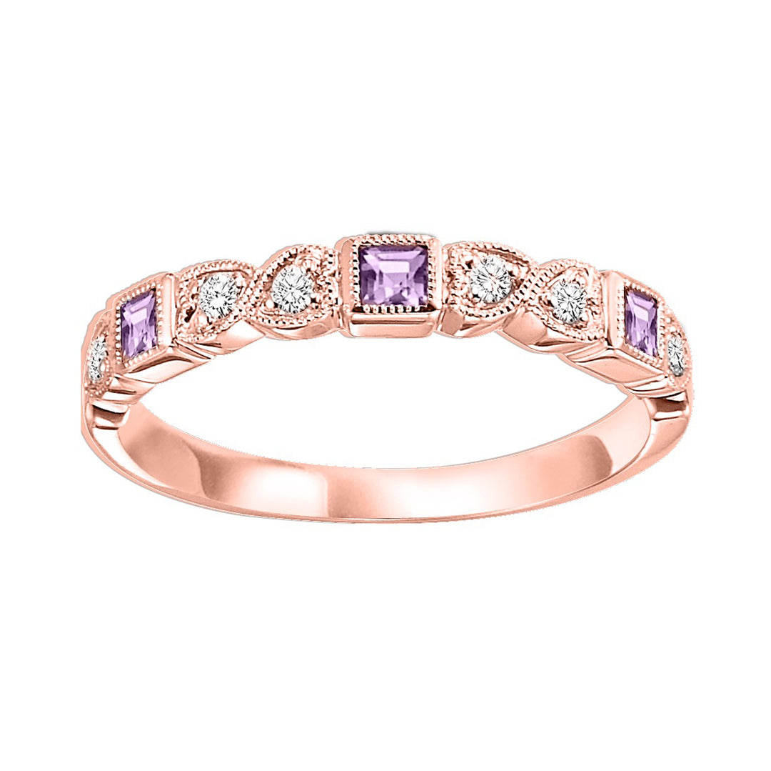 10Kt Rose Gold Diamond 1/12Ctw & Syn Alexandrite 1/7Ctw Ring