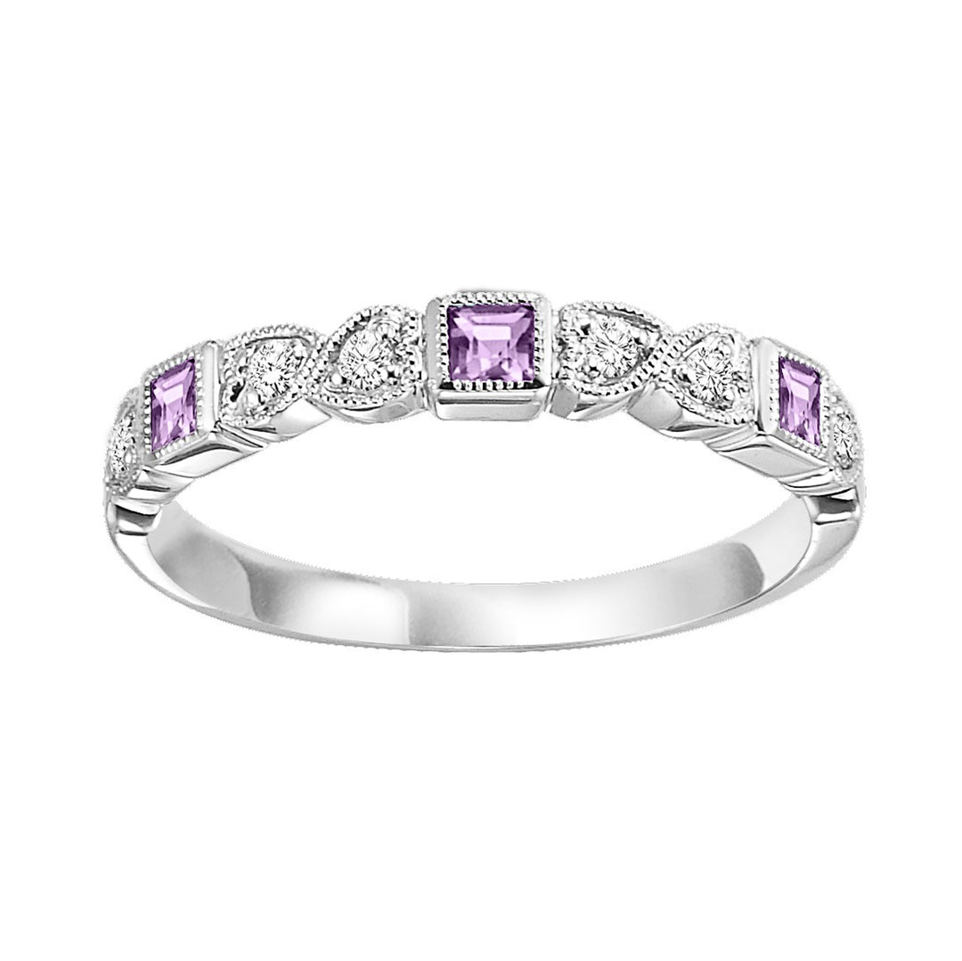 10Kt White Gold Diamond 1/12Ctw & Syn Alexandrite 1/7Ctw Ring