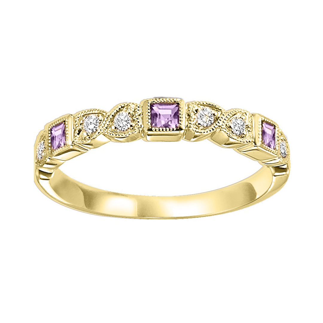 10Kt Yellow Gold Diamond 1/12Ctw & Syn Alexandrite 1/7Ctw Ring