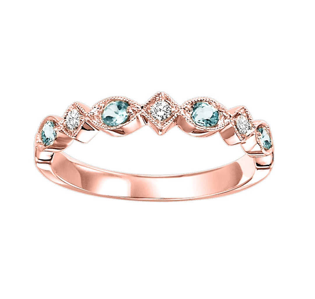 10Kt Rose Gold Diamond 1/20Ctw & Aquamarine 1/6Ctw Ring