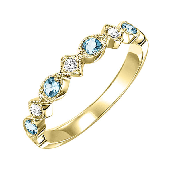10Kt Yellow Gold Diamond 1/20Ctw & Aquamarine 1/6Ctw Ring
